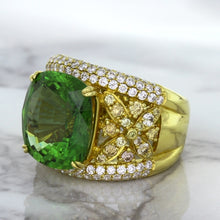 Load image into Gallery viewer, 10.07ct Cushion Tourmaline Ring with Diamond Accents in 18K Yellow Gold