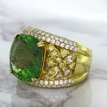Load image into Gallery viewer, 10.07ct Cushion Tourmaline Ring with Diamond Accents in 18K Yellow Gold