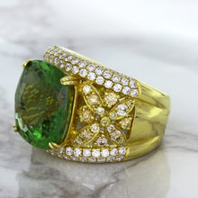 Load image into Gallery viewer, 10.07ct Cushion Tourmaline Ring with Diamond Accents in 18K Yellow Gold
