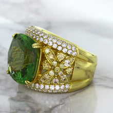 Load image into Gallery viewer, 10.07ct Cushion Tourmaline Ring with Diamond Accents in 18K Yellow Gold