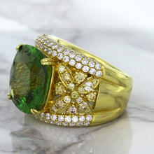 Load image into Gallery viewer, 10.07ct Cushion Tourmaline Ring with Diamond Accents in 18K Yellow Gold