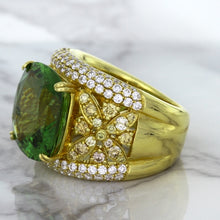 Load image into Gallery viewer, 10.07ct Cushion Tourmaline Ring with Diamond Accents in 18K Yellow Gold