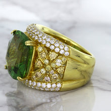 Load image into Gallery viewer, 10.07ct Cushion Tourmaline Ring with Diamond Accents in 18K Yellow Gold