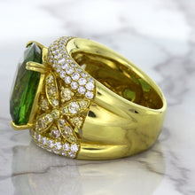 Load image into Gallery viewer, 10.07ct Cushion Tourmaline Ring with Diamond Accents in 18K Yellow Gold
