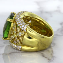 Load image into Gallery viewer, 10.07ct Cushion Tourmaline Ring with Diamond Accents in 18K Yellow Gold