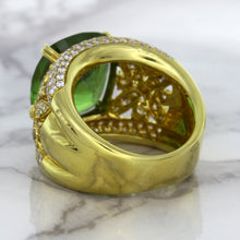 Load image into Gallery viewer, 10.07ct Cushion Tourmaline Ring with Diamond Accents in 18K Yellow Gold