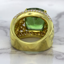 Load image into Gallery viewer, 10.07ct Cushion Tourmaline Ring with Diamond Accents in 18K Yellow Gold