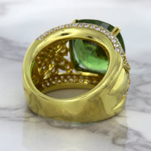 Load image into Gallery viewer, 10.07ct Cushion Tourmaline Ring with Diamond Accents in 18K Yellow Gold