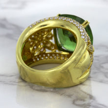 Load image into Gallery viewer, 10.07ct Cushion Tourmaline Ring with Diamond Accents in 18K Yellow Gold