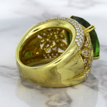 Load image into Gallery viewer, 10.07ct Cushion Tourmaline Ring with Diamond Accents in 18K Yellow Gold