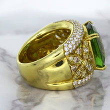 Load image into Gallery viewer, 10.07ct Cushion Tourmaline Ring with Diamond Accents in 18K Yellow Gold