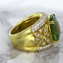 Load image into Gallery viewer, 10.07ct Cushion Tourmaline Ring with Diamond Accents in 18K Yellow Gold
