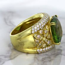 Load image into Gallery viewer, 10.07ct Cushion Tourmaline Ring with Diamond Accents in 18K Yellow Gold