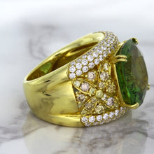 Load image into Gallery viewer, 10.07ct Cushion Tourmaline Ring with Diamond Accents in 18K Yellow Gold