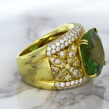 Load image into Gallery viewer, 10.07ct Cushion Tourmaline Ring with Diamond Accents in 18K Yellow Gold