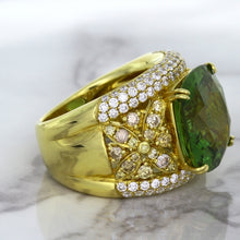 Load image into Gallery viewer, 10.07ct Cushion Tourmaline Ring with Diamond Accents in 18K Yellow Gold