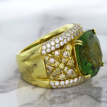 Load image into Gallery viewer, 10.07ct Cushion Tourmaline Ring with Diamond Accents in 18K Yellow Gold