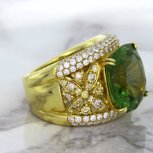 Load image into Gallery viewer, 10.07ct Cushion Tourmaline Ring with Diamond Accents in 18K Yellow Gold
