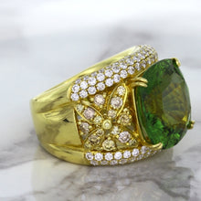 Load image into Gallery viewer, 10.07ct Cushion Tourmaline Ring with Diamond Accents in 18K Yellow Gold