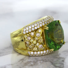 Load image into Gallery viewer, 10.07ct Cushion Tourmaline Ring with Diamond Accents in 18K Yellow Gold