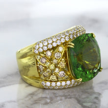 Load image into Gallery viewer, 10.07ct Cushion Tourmaline Ring with Diamond Accents in 18K Yellow Gold
