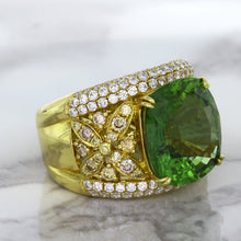 Load image into Gallery viewer, 10.07ct Cushion Tourmaline Ring with Diamond Accents in 18K Yellow Gold