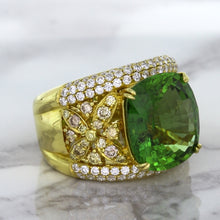 Load image into Gallery viewer, 10.07ct Cushion Tourmaline Ring with Diamond Accents in 18K Yellow Gold