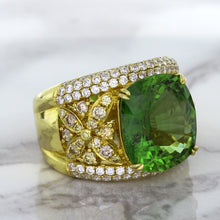Load image into Gallery viewer, 10.07ct Cushion Tourmaline Ring with Diamond Accents in 18K Yellow Gold