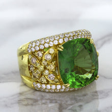 Load image into Gallery viewer, 10.07ct Cushion Tourmaline Ring with Diamond Accents in 18K Yellow Gold