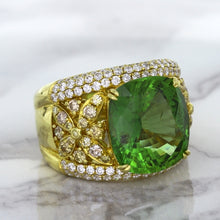 Load image into Gallery viewer, 10.07ct Cushion Tourmaline Ring with Diamond Accents in 18K Yellow Gold