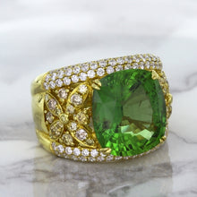 Load image into Gallery viewer, 10.07ct Cushion Tourmaline Ring with Diamond Accents in 18K Yellow Gold