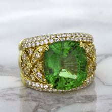Load image into Gallery viewer, 10.07ct Cushion Tourmaline Ring with Diamond Accents in 18K Yellow Gold
