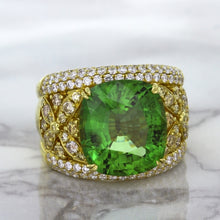 Load image into Gallery viewer, 10.07ct Cushion Tourmaline Ring with Diamond Accents in 18K Yellow Gold