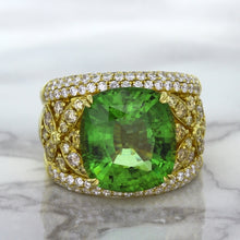 Load image into Gallery viewer, 10.07ct Cushion Tourmaline Ring with Diamond Accents in 18K Yellow Gold