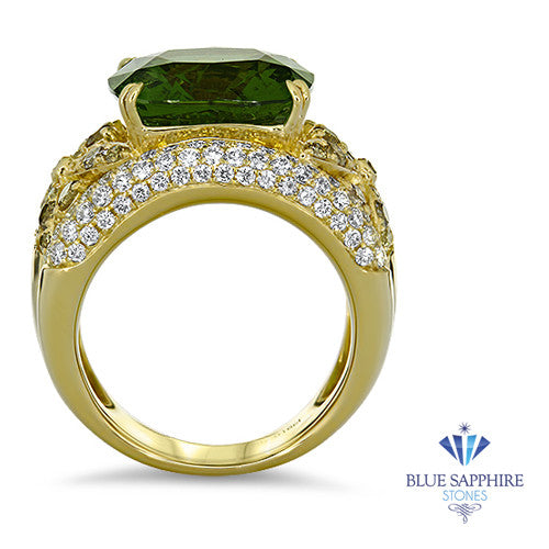 10.07ct Cushion Tourmaline Ring with Diamond Accents in 18K Yellow Gold