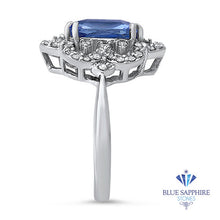 Load image into Gallery viewer, 4.37ct Radiant Blue Sapphire Ring with Diamond Halo in Platinum