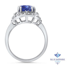 Load image into Gallery viewer, 4.37ct Radiant Blue Sapphire Ring with Diamond Halo in Platinum