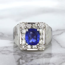 Load image into Gallery viewer, 2.82ct Cushion Blue Sapphire Ring with Diamond Halo in 14K White Gold