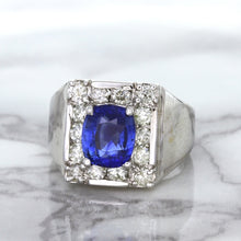 Load image into Gallery viewer, 2.82ct Cushion Blue Sapphire Ring with Diamond Halo in 14K White Gold