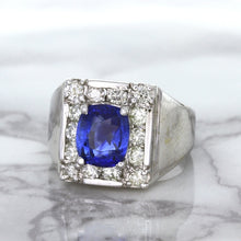 Load image into Gallery viewer, 2.82ct Cushion Blue Sapphire Ring with Diamond Halo in 14K White Gold