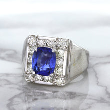 Load image into Gallery viewer, 2.82ct Cushion Blue Sapphire Ring with Diamond Halo in 14K White Gold
