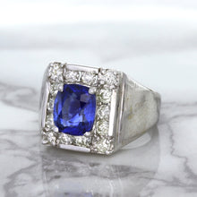 Load image into Gallery viewer, 2.82ct Cushion Blue Sapphire Ring with Diamond Halo in 14K White Gold