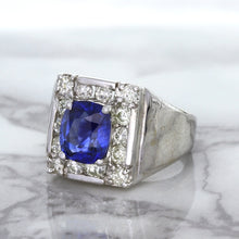 Load image into Gallery viewer, 2.82ct Cushion Blue Sapphire Ring with Diamond Halo in 14K White Gold