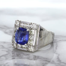 Load image into Gallery viewer, 2.82ct Cushion Blue Sapphire Ring with Diamond Halo in 14K White Gold