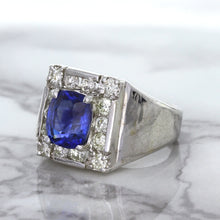 Load image into Gallery viewer, 2.82ct Cushion Blue Sapphire Ring with Diamond Halo in 14K White Gold