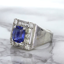 Load image into Gallery viewer, 2.82ct Cushion Blue Sapphire Ring with Diamond Halo in 14K White Gold
