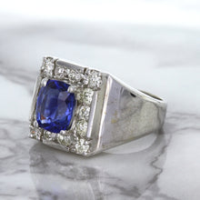 Load image into Gallery viewer, 2.82ct Cushion Blue Sapphire Ring with Diamond Halo in 14K White Gold