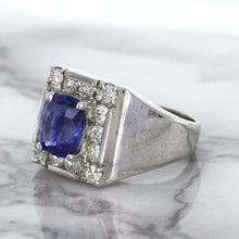 Load image into Gallery viewer, 2.82ct Cushion Blue Sapphire Ring with Diamond Halo in 14K White Gold