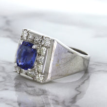 Load image into Gallery viewer, 2.82ct Cushion Blue Sapphire Ring with Diamond Halo in 14K White Gold
