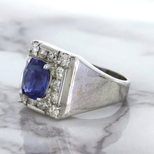 Load image into Gallery viewer, 2.82ct Cushion Blue Sapphire Ring with Diamond Halo in 14K White Gold